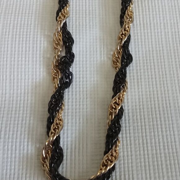 Black and Gold Tone Unisex Single Strand Twisted Metal Singapore Chain Necklace - Picture 3 of 9